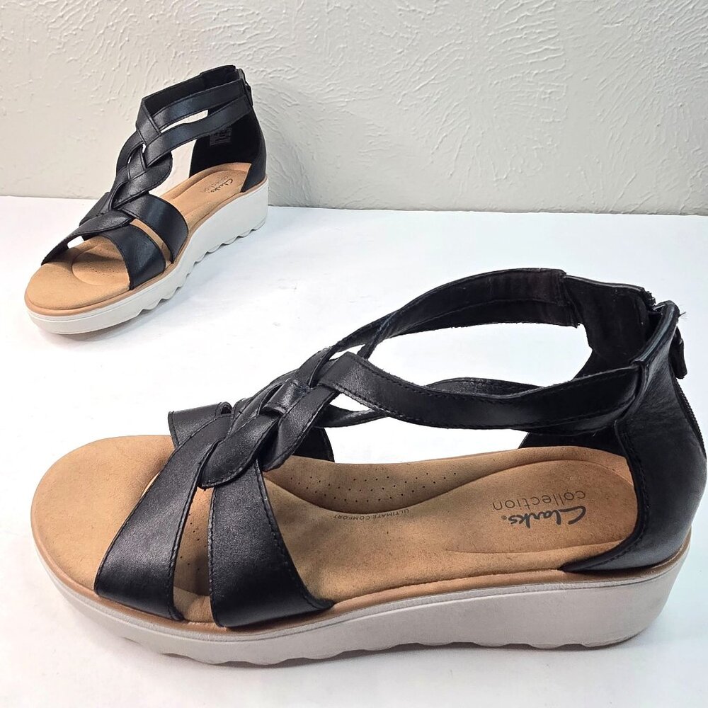 Clarks Black and Tan Wedge Sandals